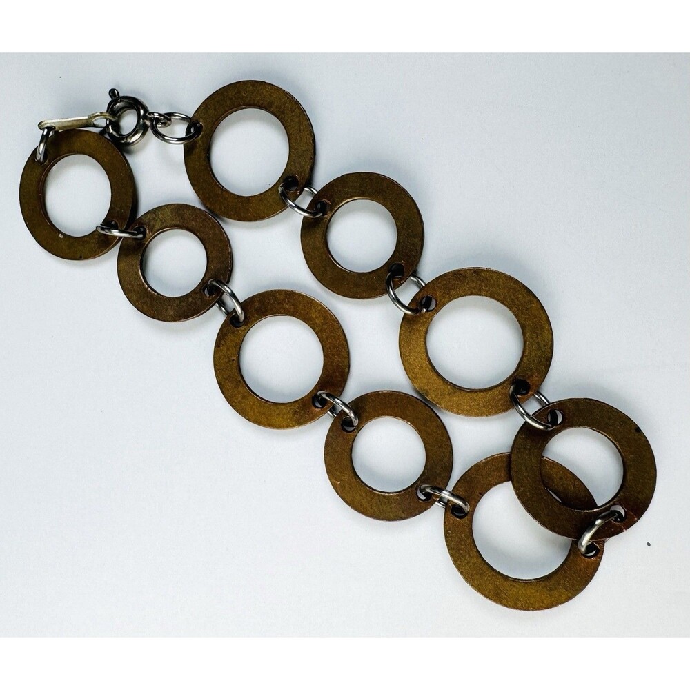 Vintage Blue Enamel on Metal Link Bracelet 7” Retro Mod Style - Picture 5 of 5